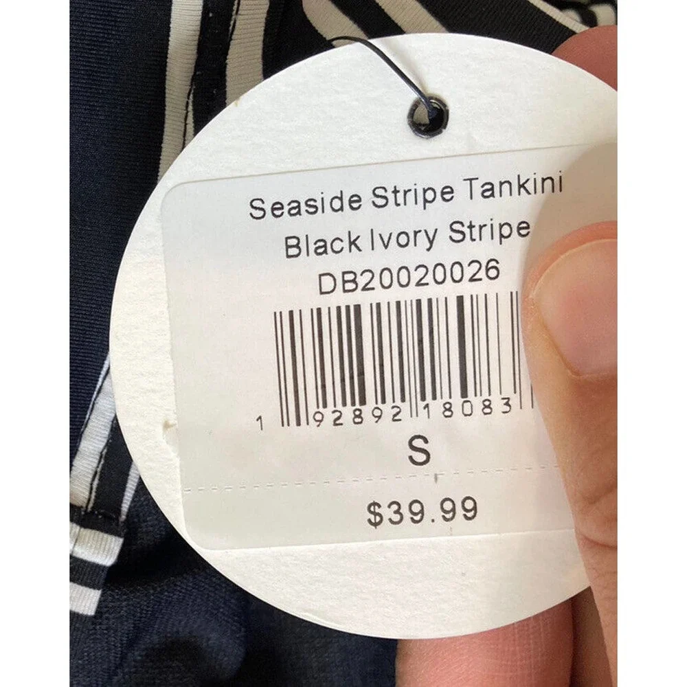 NWT DownEast Seaside Stripe Tankini Top Small Black Ivory Padded MSRP $39.99 - Picture 4 of 7